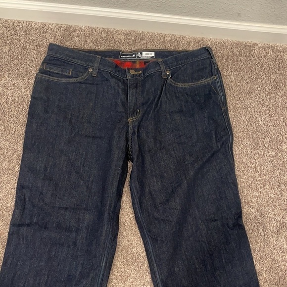 Carhartt Women's Flannel Lined Jeans Straight Leg Loose Fit Dark Wash 18X32 - Picture 3 of 10
